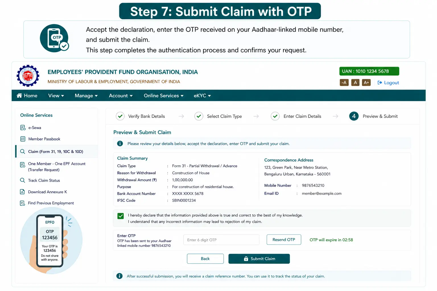Step 7 Submit Claim with OTP