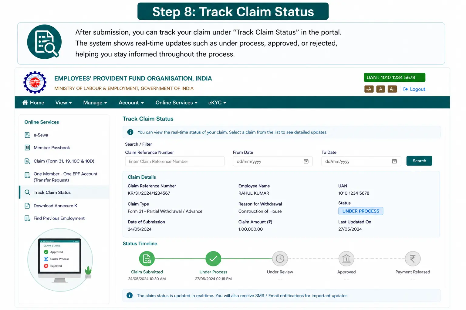 Step 8 Track Claim Status